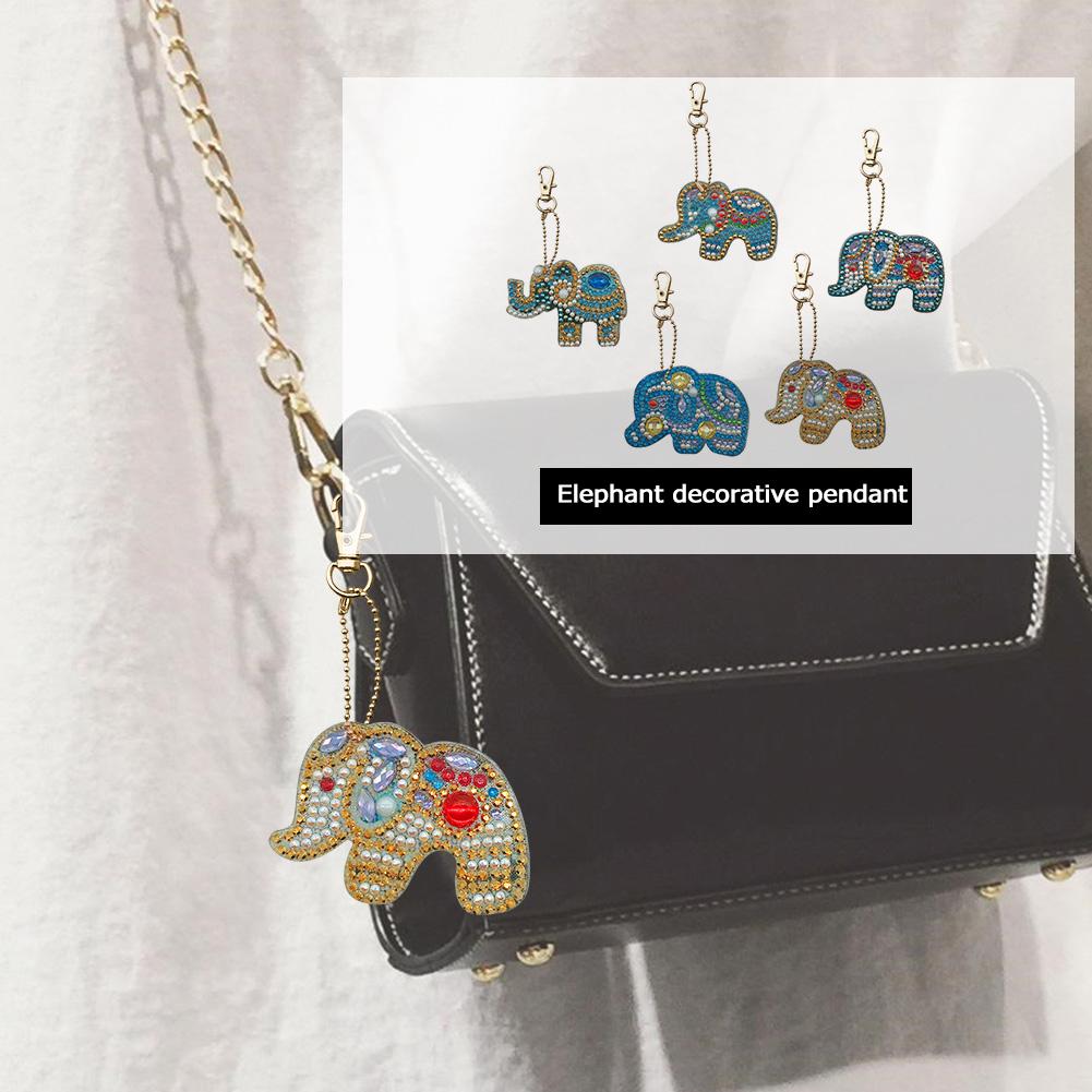 5pcs DIY Full Special Shaped Diamond Painting Elephant Keyring Keychains