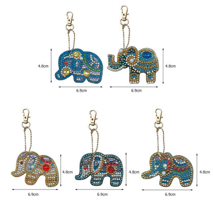 5pcs DIY Full Special Shaped Diamond Painting Elephant Keyring Keychains