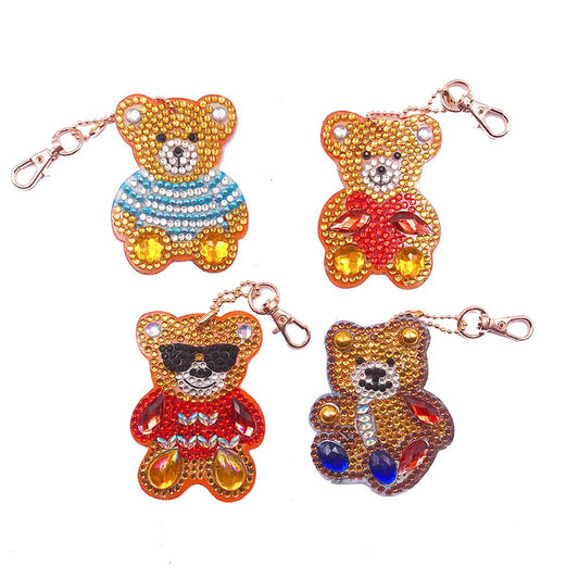 4pcs DIY Full Drill Special Shaped Diamond Painting Bear Keychain Pendants