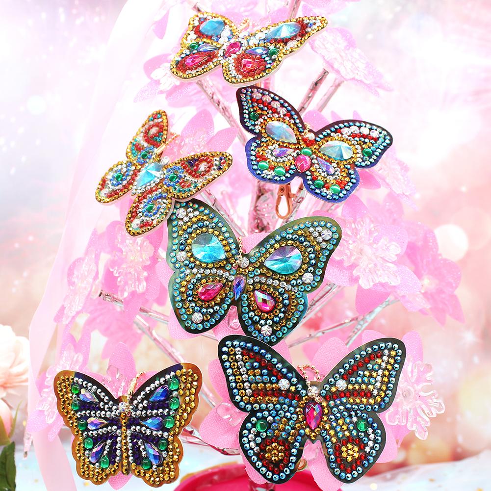 6pcs DIY Butterfly Full Drill Special Shaped Diamond Painting Keychain Gift