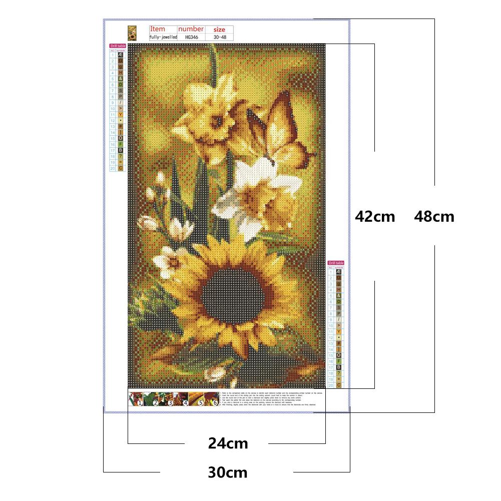 Flower Butterfly - Full Round Drill Diamond Painting 30*48CM