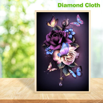 Flower Butterfly - Full Round Drill Diamond Painting 30*48CM