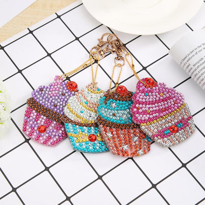 4pcs DIY Cupcake Full Drill Special Shaped Diamond Painting Keychains Gifts