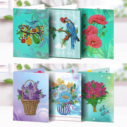 6pcs 5D DIY Special-shaped Diamond Painting Birthday Greeting Cards Gift