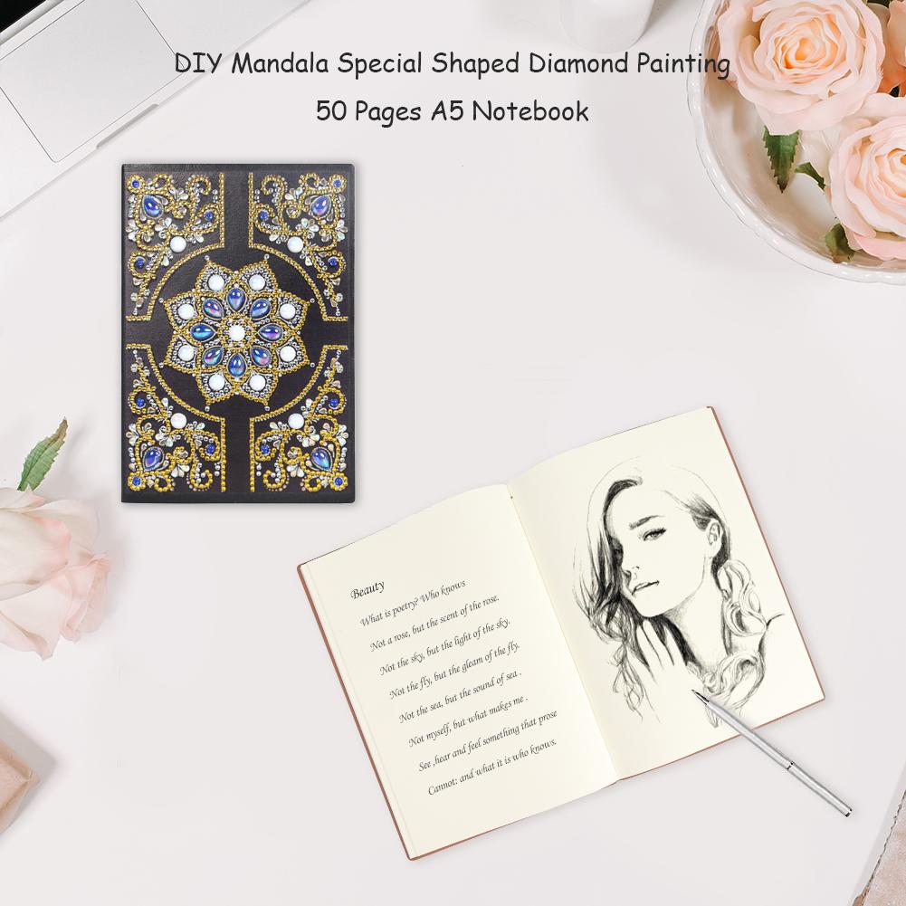 DIY Mandala Special Shaped Diamond Painting 50 Pages A5 Notebook Diary Book