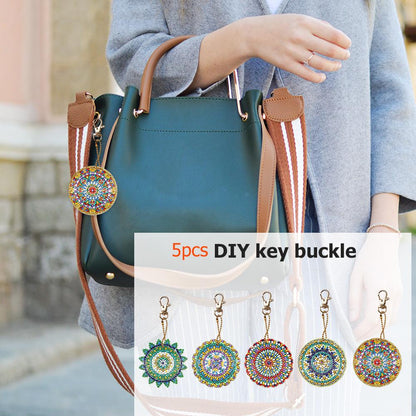 5pcs DIY Full Drill Diamond Paintng Special Shape Mandala Pattern Key Chain