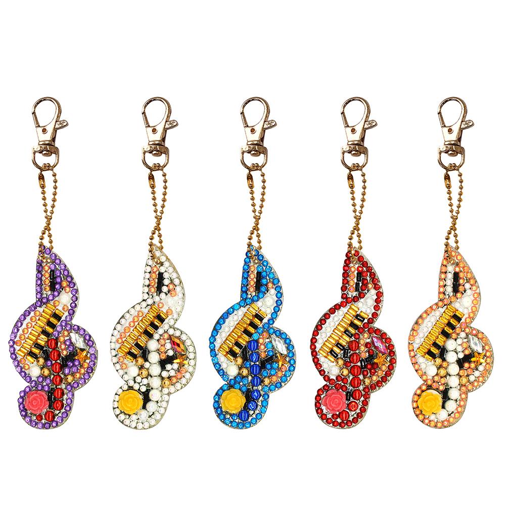 5pcs DIY Full Drill Diamond Paintng Special-shaped Musical Notes Key Chains