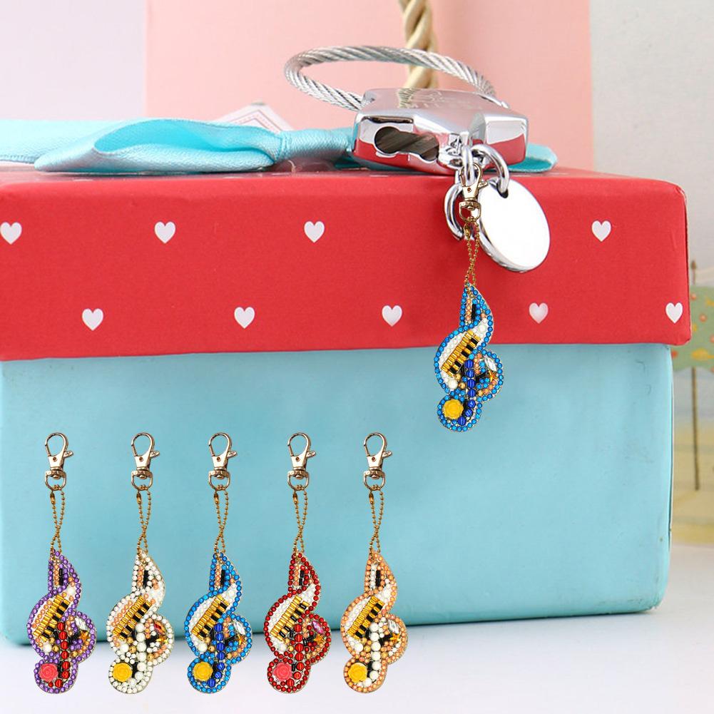 5pcs DIY Full Drill Diamond Paintng Special-shaped Musical Notes Key Chains