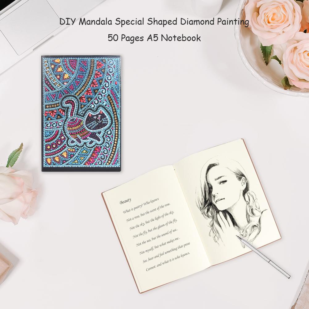 DIY Cat Special Shaped Diamond Painting 50 Pages A5 Notebook Sketchbook