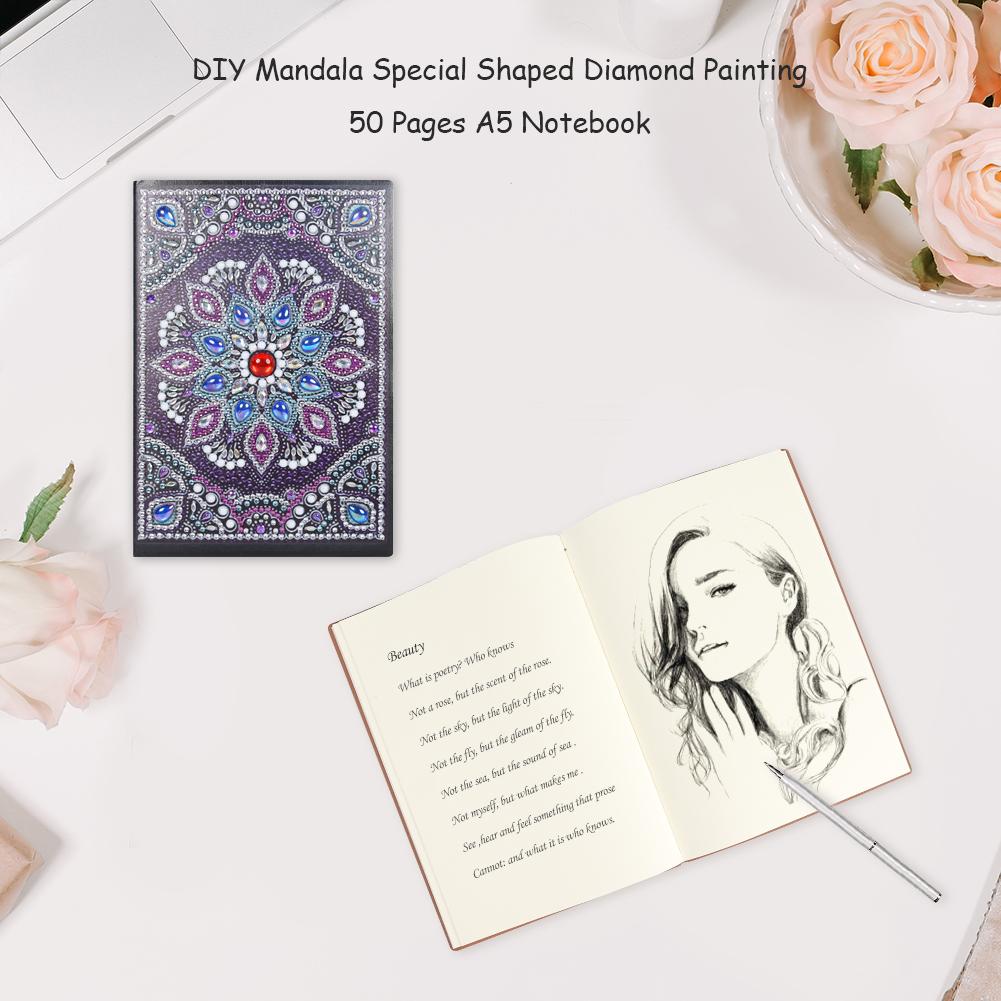 DIY Mandala Special Shaped Diamond Painting 50 Pages A5 Notebook Notepad