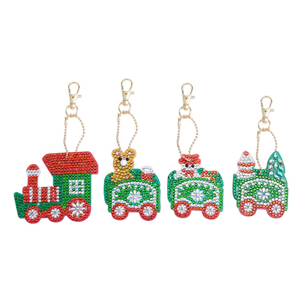 4pcs DIY Full Drill Special-Shape Diamond Painting Christmas Train Keychain