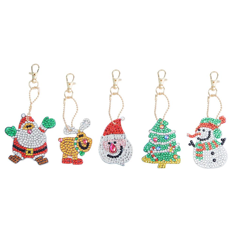 5pcs DIY Full Drill Special-Shape Diamond Painting Keychain Christmas Decor