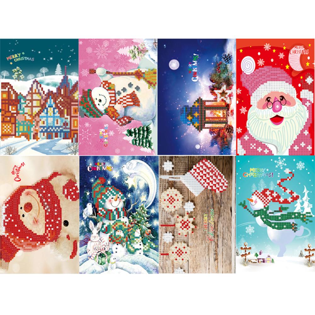 8pcs 5D DIY Drill Diamond Painting Greeting Card Birthday Xmas Party Gifts