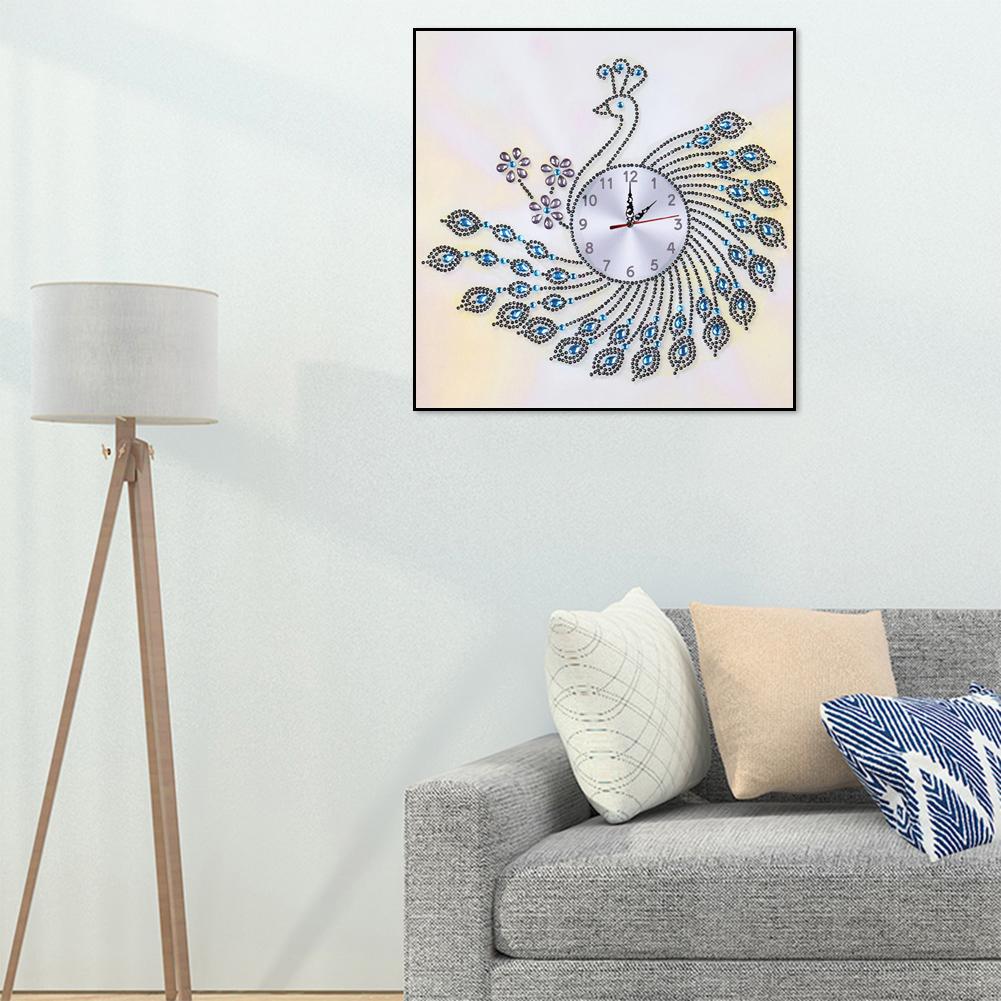 Peafowl Clock - Special Shaped Drill Diamond Painting 35X35CM