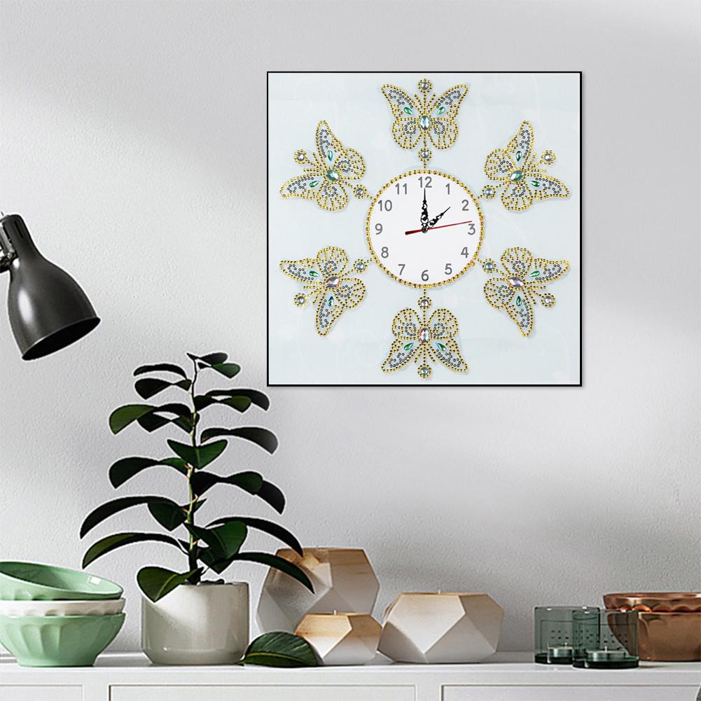 Butterfly Clock - Full Round Drill Diamond Painting 35X35CM