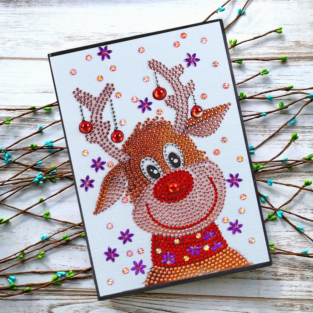 DIY Christmas Elk Special Shaped Diamond Painting 60 Pages A5 Notebook Gift