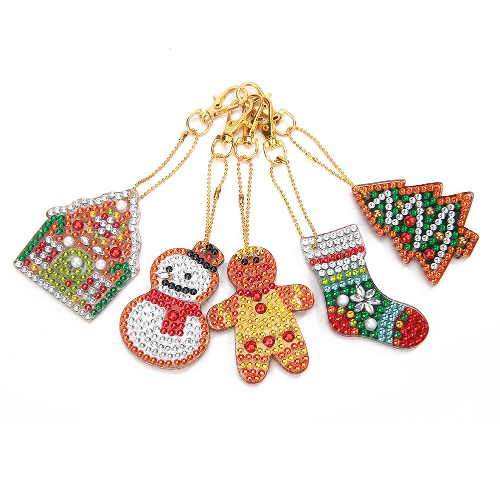 5pcs DIY Full Drill Special Shaped Diamond Painting Christmas Women Keyring