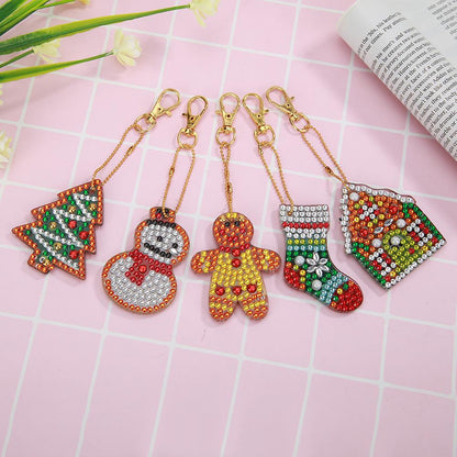 5pcs DIY Full Drill Special Shaped Diamond Painting Christmas Women Keyring