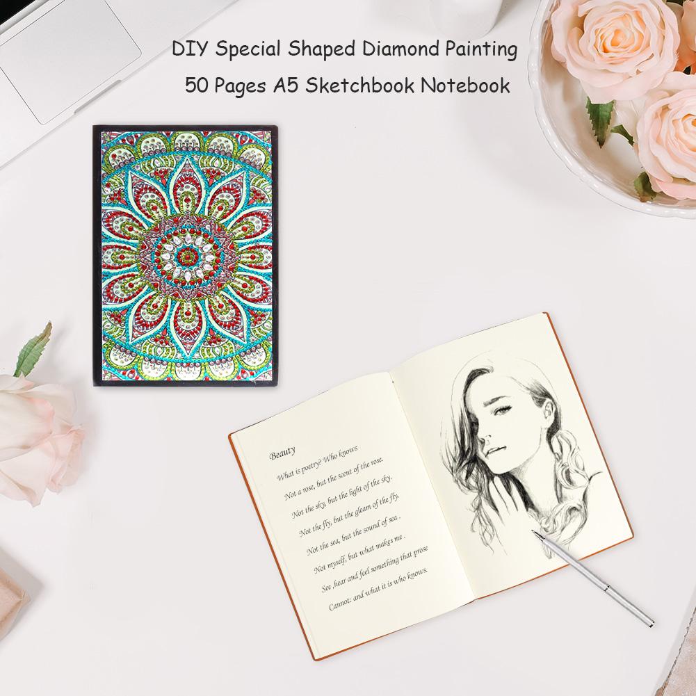 DIY Mandala Special Shaped Diamond Painting 50 Pages Sketchbook A5 Notebook