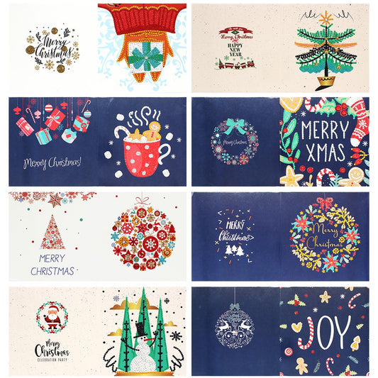 8pcs DIY Special Shaped Diamond Painting Cartoon Christmas Card Kids Gift