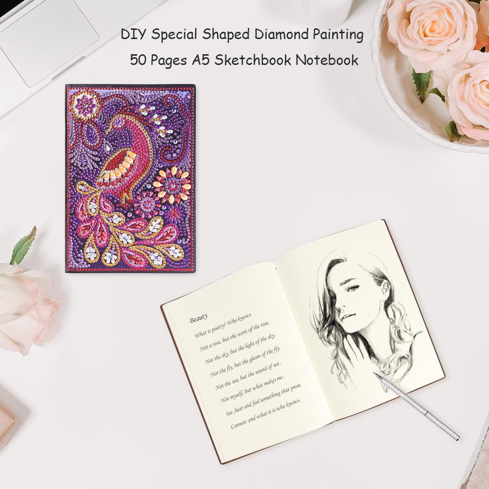 DIY Peafowl Special Shaped Diamond Painting 50 Pages A5 Students Sketchbook