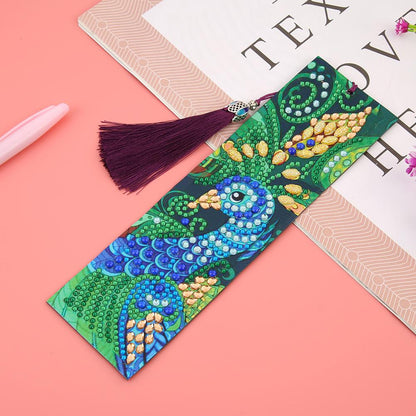 DIY Peafowl Special Shaped Diamond Painting Leather Tassel Bookmark Crafts