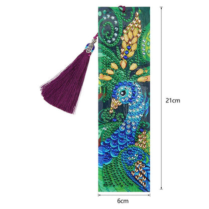 DIY Peafowl Special Shaped Diamond Painting Leather Tassel Bookmark Crafts