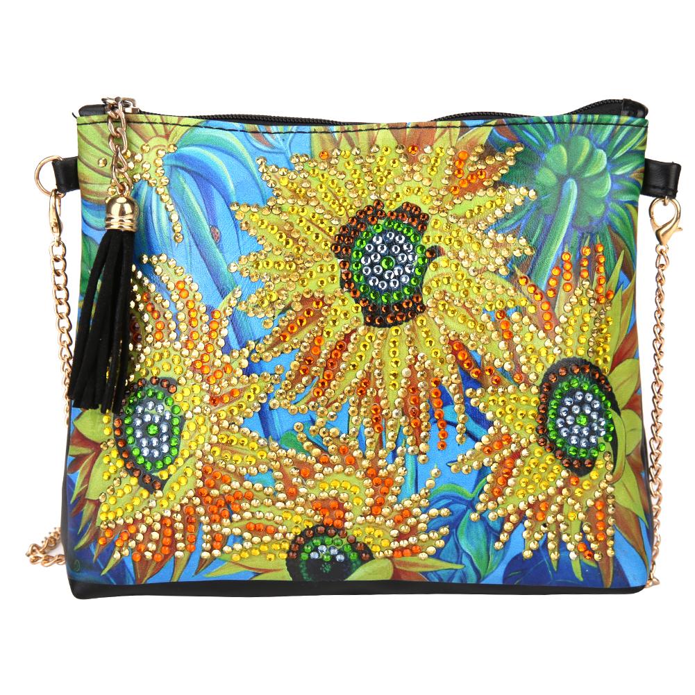 DIY Sunflower Special Shaped Diamond Painting Leather Chain Shoulder Bags
