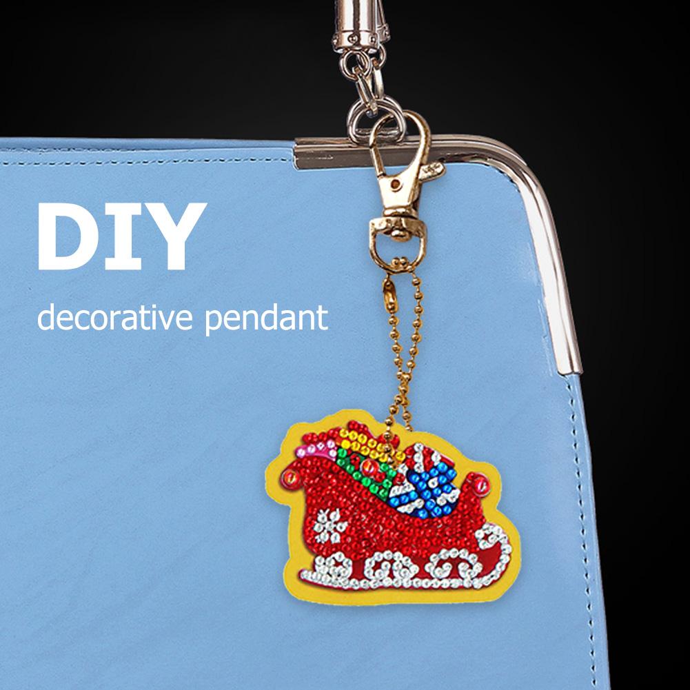 8pcs DIY Full Special Drill Diamond Painting Xmas Theme Key Chain Girl Gift