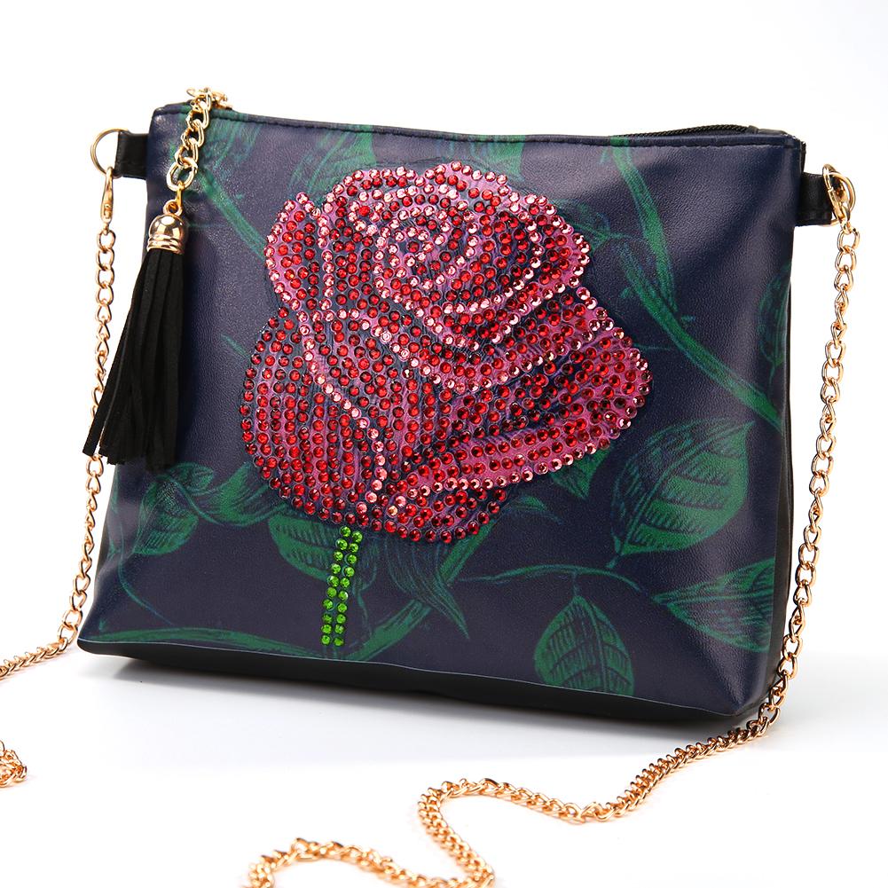 DIY Rose Special Shaped Diamond Painting Women Leather Chain Crossbody Bags