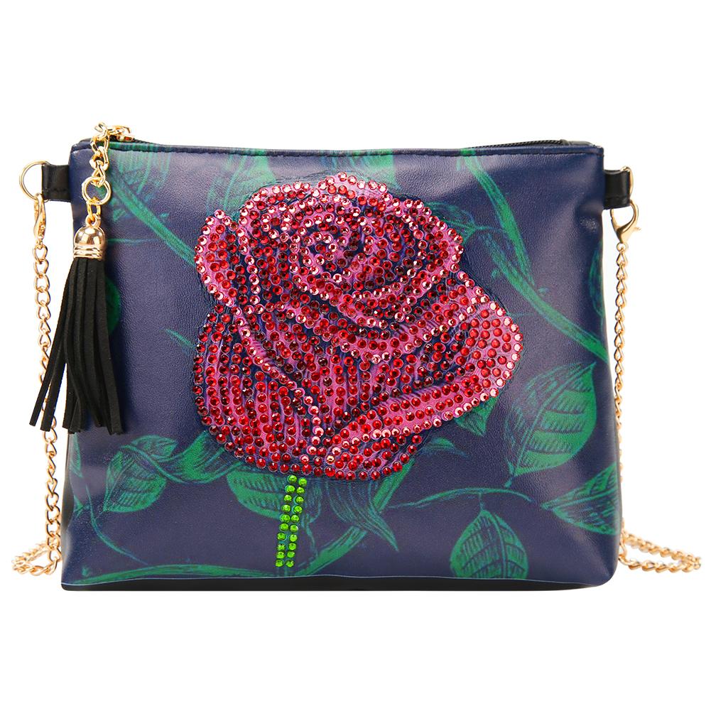 DIY Rose Special Shaped Diamond Painting Women Leather Chain Crossbody Bags