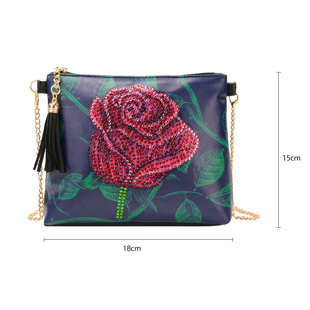 DIY Rose Special Shaped Diamond Painting Women Leather Chain Crossbody Bags