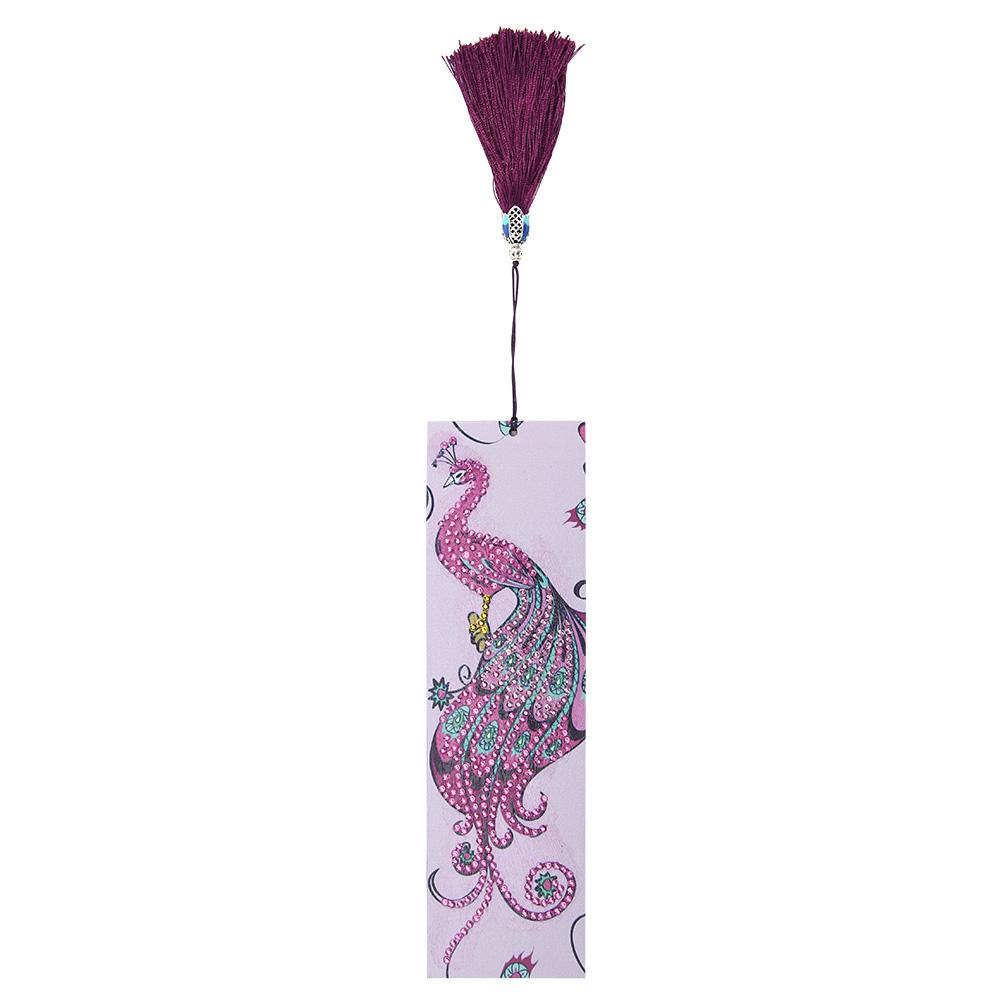 DIY Peafowl Special Shaped Diamond Painting Leather Tassel Bookmark Gift