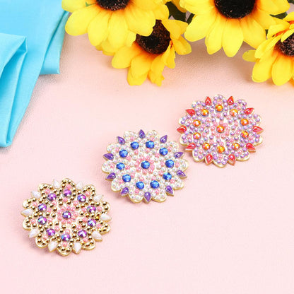 3pcs DIY Full Drill Diamond Brooches Flower Rhinestone Jacket Lapel Pins