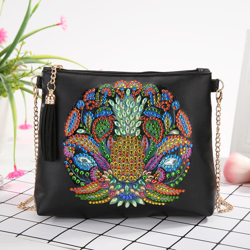 DIY Pineapple Special Shaped Diamond Painting Leather Chain Crossbody Bags