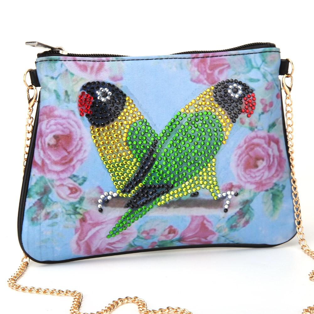 DIY Parrot Special Shape Diamond Painting Leather Clutch Chain Shoulder Bag