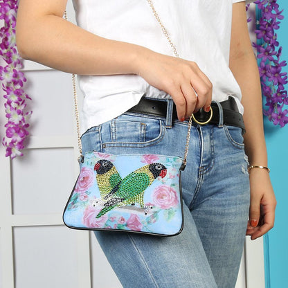 DIY Parrot Special Shape Diamond Painting Leather Clutch Chain Shoulder Bag