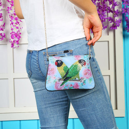 DIY Parrot Special Shape Diamond Painting Leather Clutch Chain Shoulder Bag