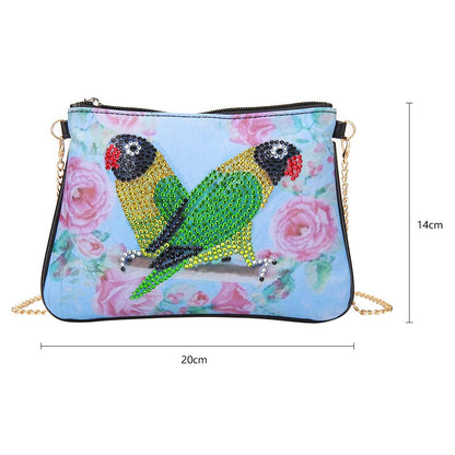 DIY Parrot Special Shape Diamond Painting Leather Clutch Chain Shoulder Bag