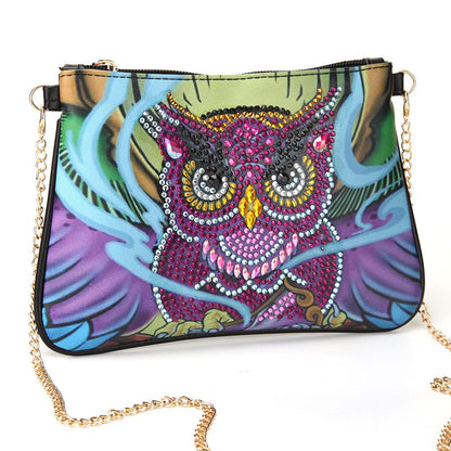 DIY Owl Special Shaped Diamond Painting Leather Crossbody Bags Chain Clutch