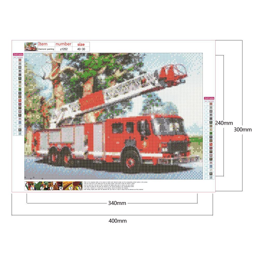 Fire Truck - Full Round Drill Diamond Painting 30*40CM