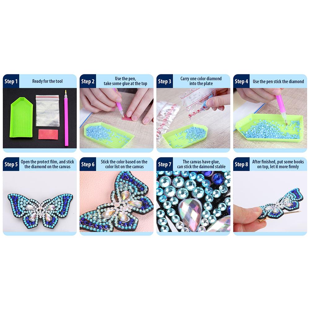 3pcs DIY Diamond Painting Hair Clip Butterfly Rhinestone Bobby Pin Headwear