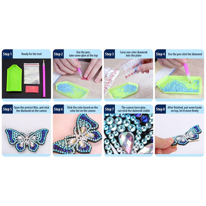 3pcs DIY Diamond Painting Hair Clip Butterfly Rhinestone Bobby Pin Headwear