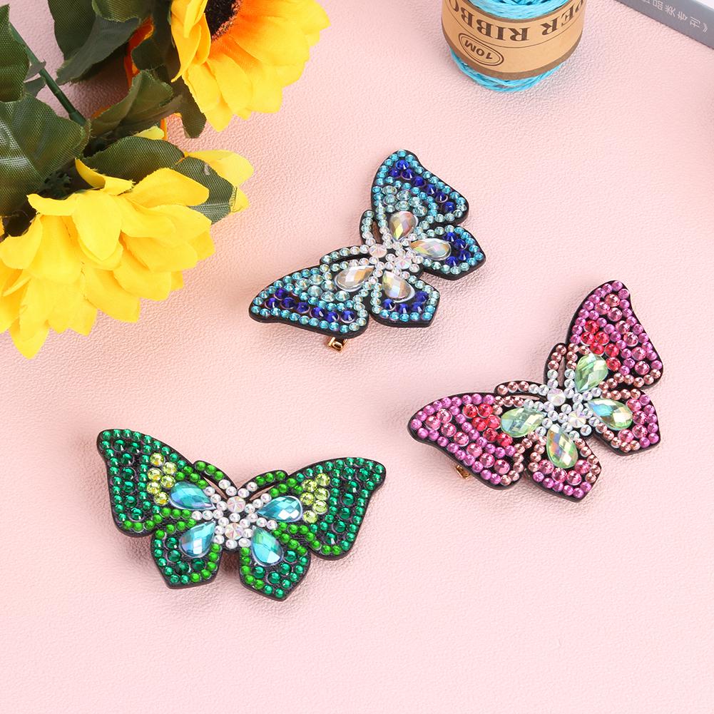 3pcs DIY Diamond Painting Hair Clip Butterfly Rhinestone Bobby Pin Headwear