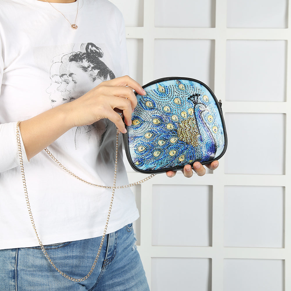 DIY Peafowl Special Shaped Diamond Painting Leather Chain Crossbody Bags