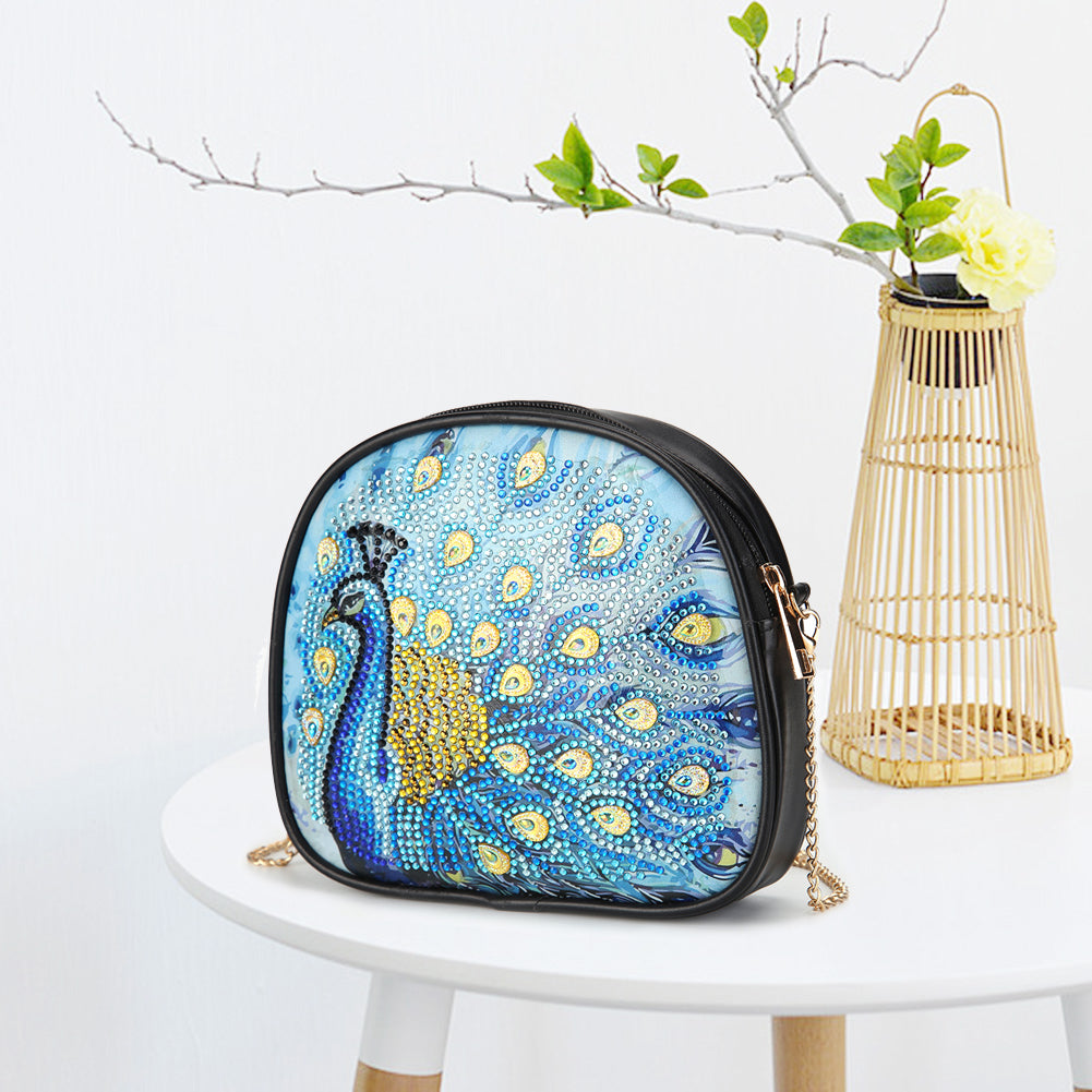 DIY Peafowl Special Shaped Diamond Painting Leather Chain Crossbody Bags