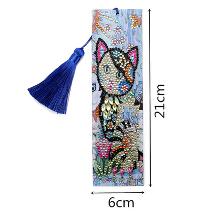 DIY Cat Special Shaped Diamond Painting Leather Bookmarks with Tassel Gifts