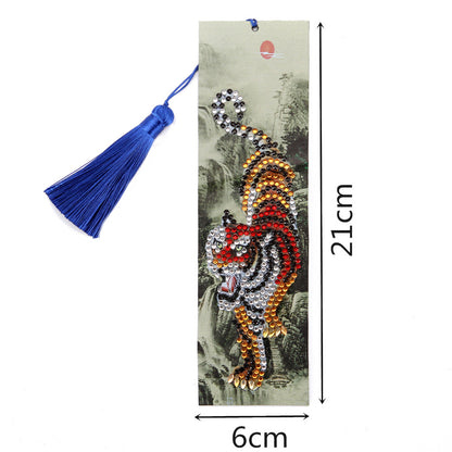 DIY Tiger Special Shape Diamond Painting Creative Leather Tassel Book Marks