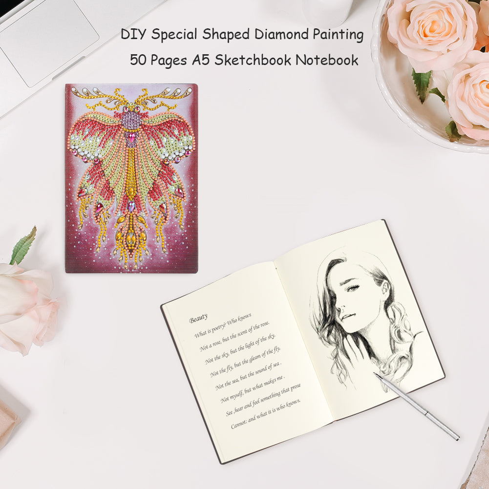 DIY Special Shaped Diamond Painting Butterfly 50 Pages A5 Drawing Notebook