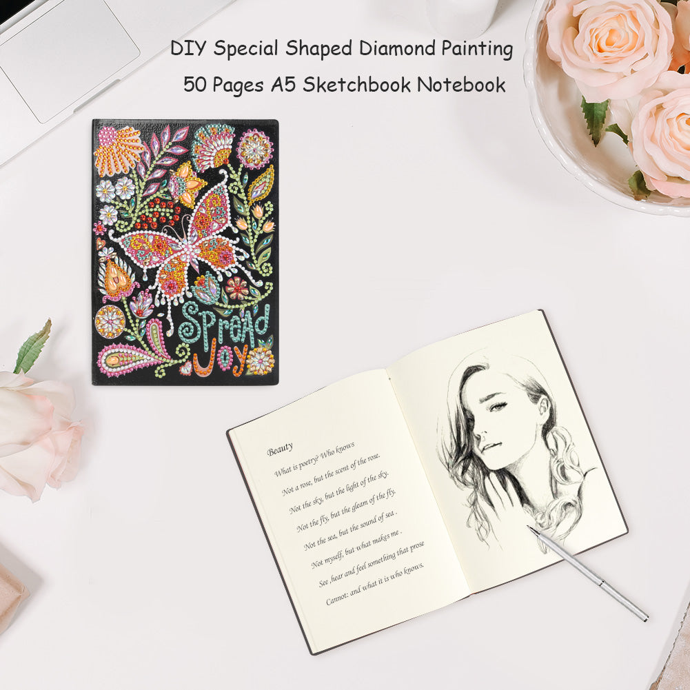 DIY Special Shaped Diamond Painting Butterfly 50 Pages A5 Painting Notebook